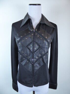 NWT NICOLA BERTI BLACK studded zip leather top xs